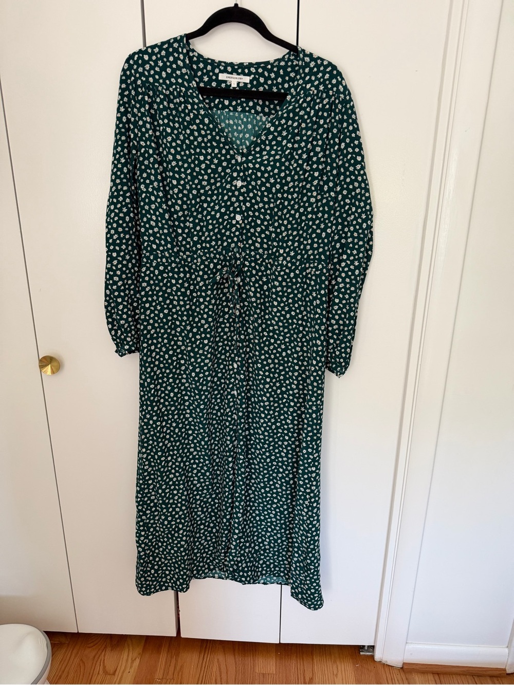 Emerson Fry Green Floral Maxi Dress with V-Neck